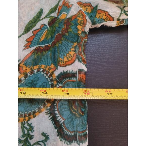 Y2k Johnny Cotton 100% Silk Sheer Floral Blouse Sz S Ivory Boho Hippie Festival - Picture 7 of 8